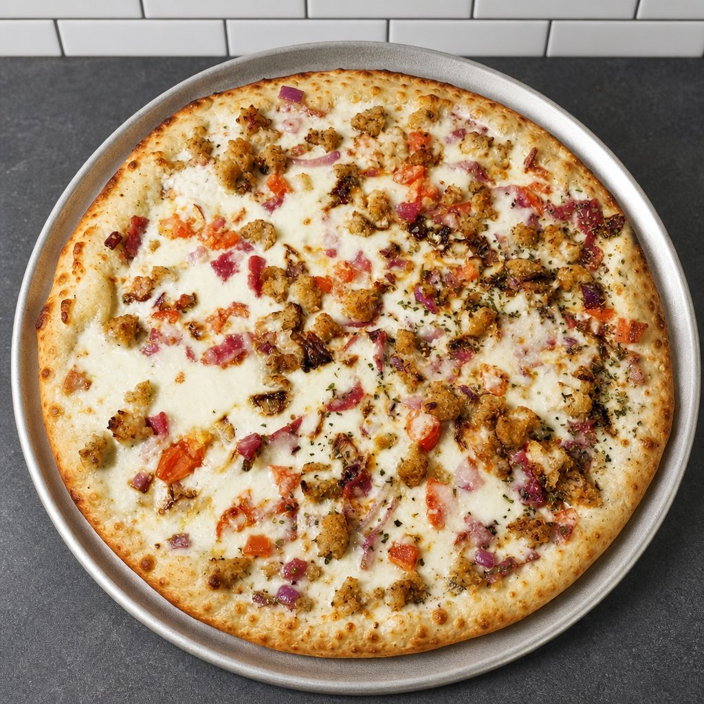 Chicken Alfredo Pizza.
