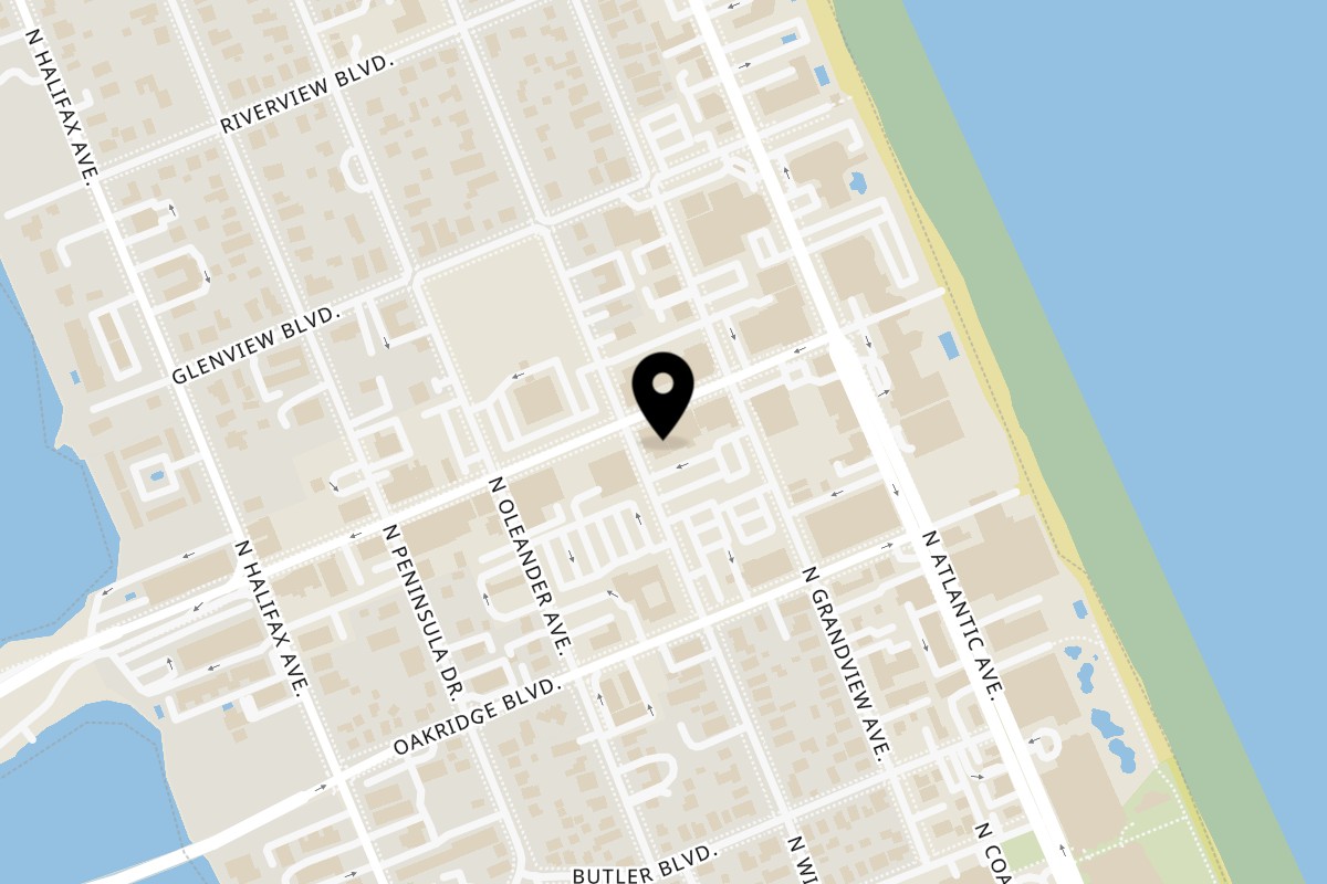 Map showing the location of Angelo’s Pizza House on 504 Seabreeze Blvd in Daytona Beach